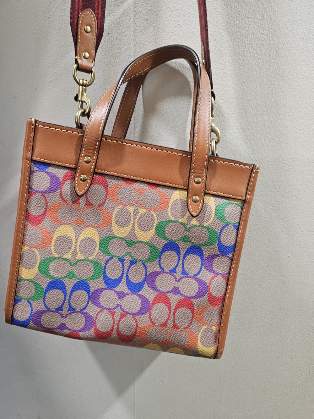 Coach Rainbow Signature Canvas Tote with Leather Trim - Picture 3 of 6